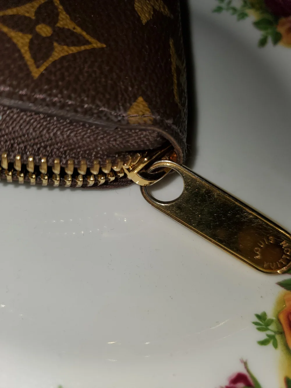 Louis Vuitton Brown Monogram Zip Wallet with Gold-Tone Hardware